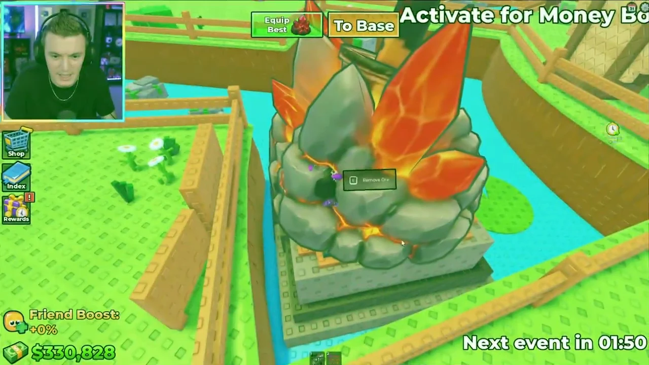 Nichirin ore placed on the pedestal, with Activate for Money Boost text above it.
