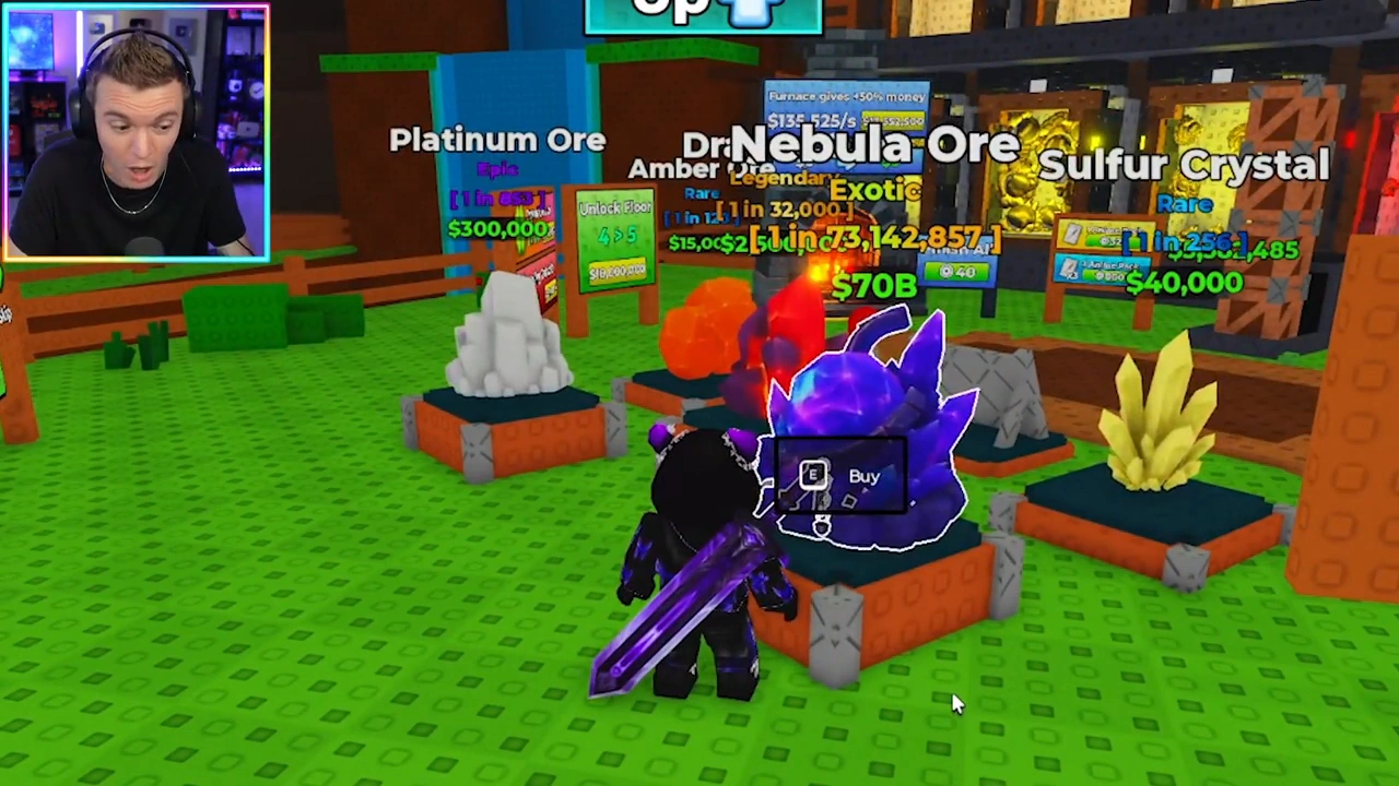 Rolled ore displays with a Nebula Ore purchase offer of $70B