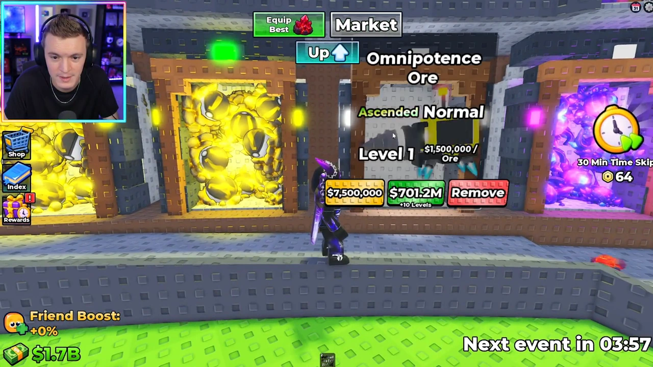 Omnipotence Ore at Ascended Normal Level 1 shows $1,500,000 per Ore